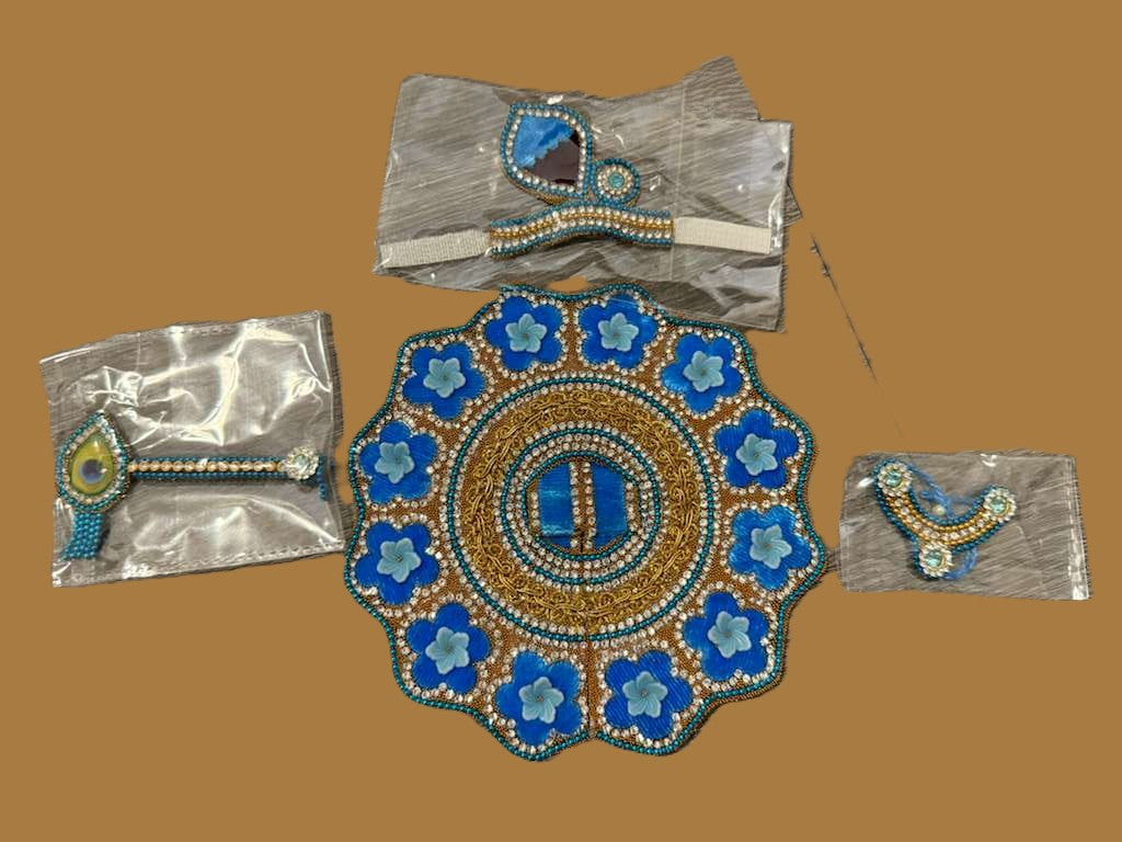 Blue & Gold Designer Laddu Gopal Poshak Set | Handmade (Size 5 Inch)