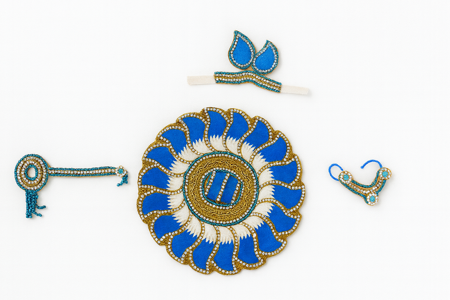 Laddu Gopal Dress – Blue & Gold Heavy Stone Work Poshak (size 5)