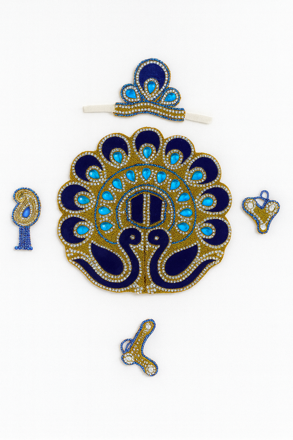 Laddu Gopal Dress – Blue Peacock Design Stone Poshak (Size 4B)