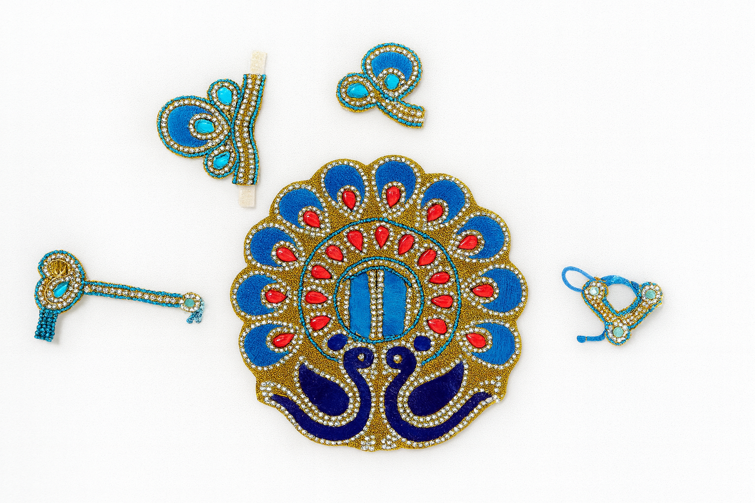 Laddu Gopal Dress – Blue & Red Peacock Design Poshak (Size 5 inches)