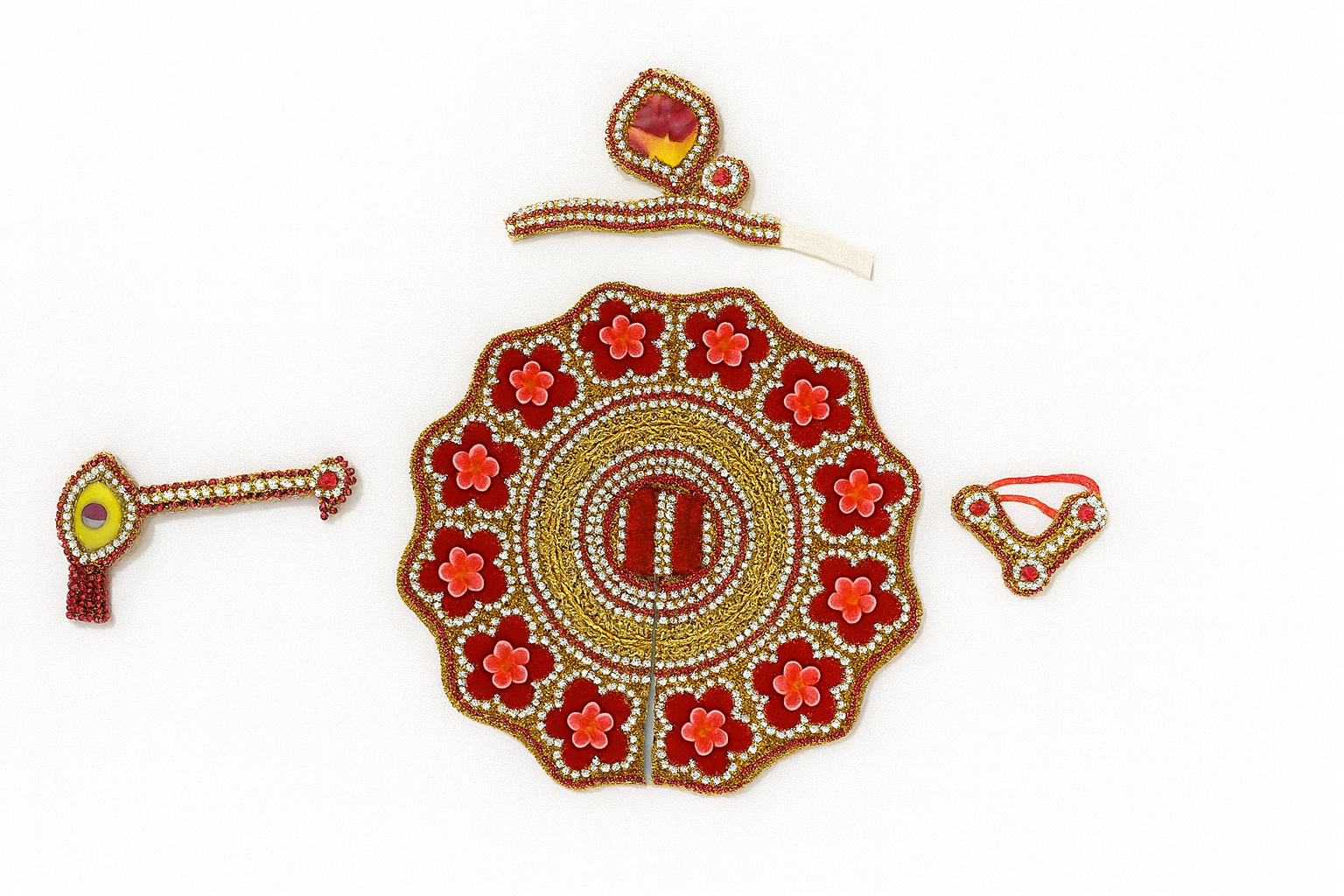 Laddu Gopal Dress – Red Velvet Floral Stone Poshak (Size 5 Inches)