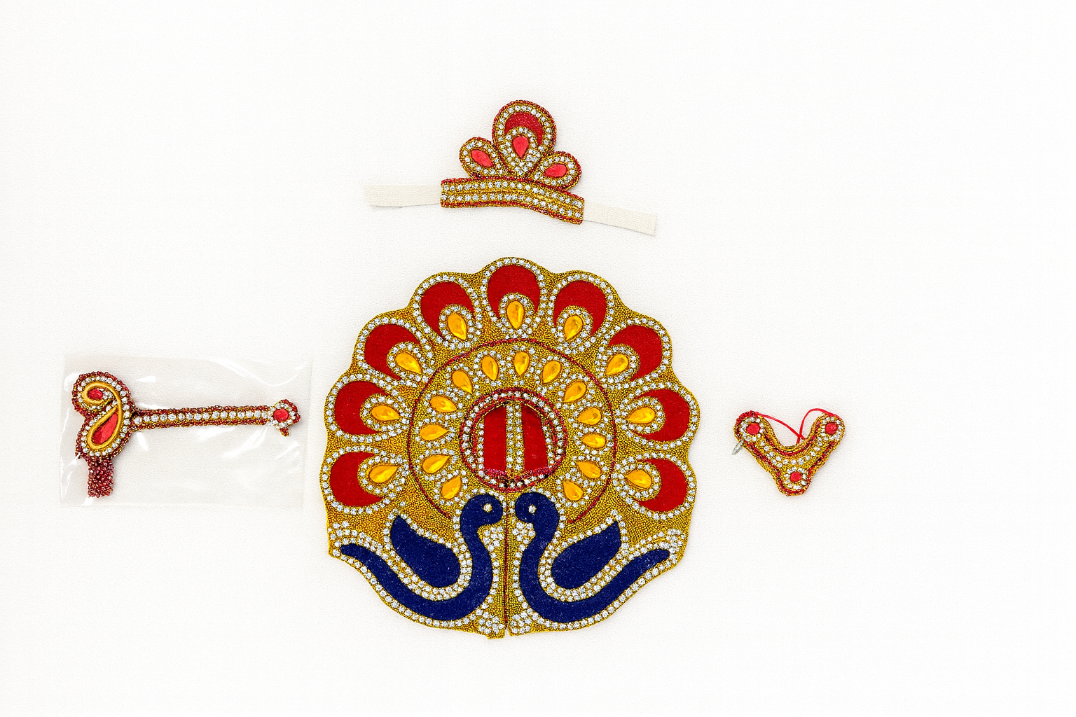 Laddu Gopal Dress – Red & Yellow Peacock Design Poshak (Size 5 inches)