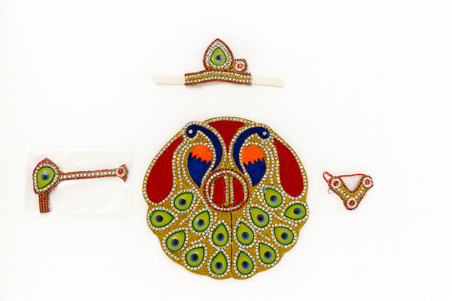 Laddu Gopal Dress – Multi-Color Peacock Feather Poshak (Size 5 Inches)