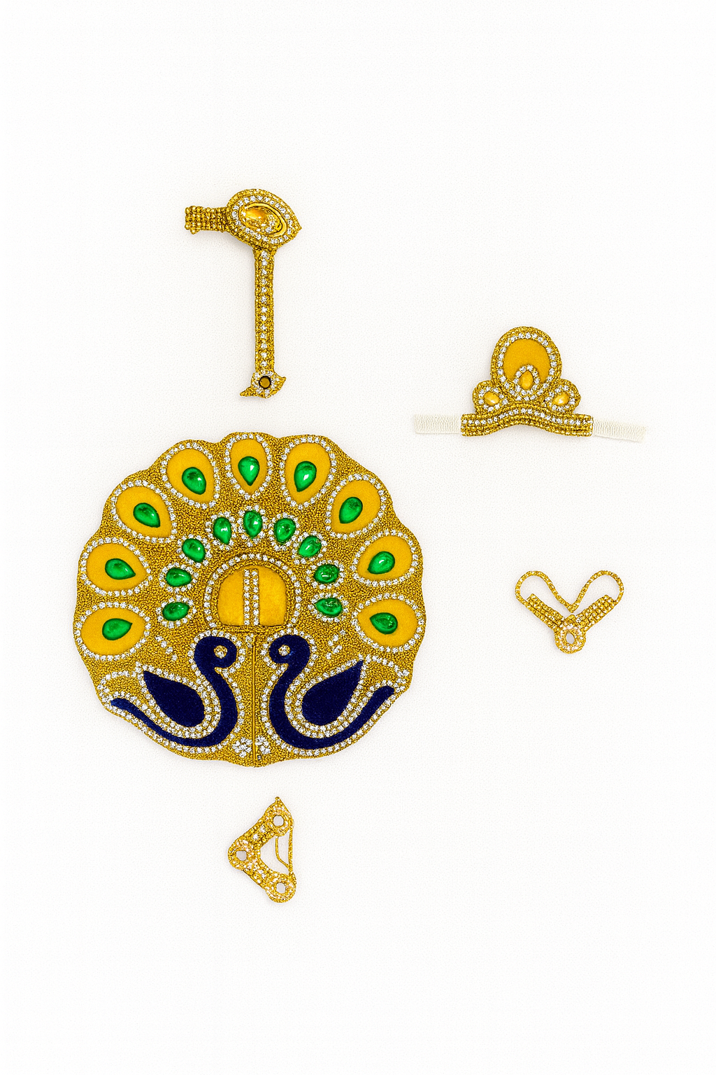 Laddu Gopal Dress – Yellow & Green Peacock Poshak (Size 5 Inches)