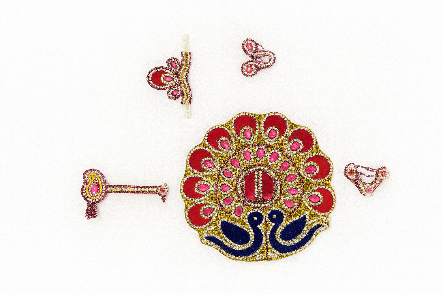 Laddu Gopal Dress – Pink & Red Peacock Design Poshak (Size 5 inches)