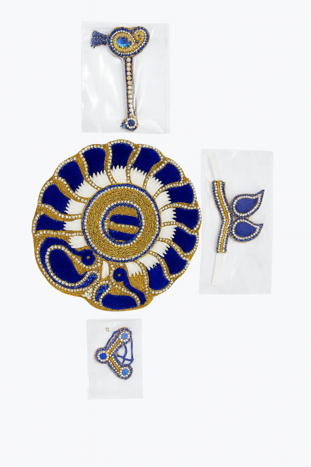 Laddu Gopal Dress – Royal Blue & Gold Peacock Designer Poshak (Size 5 inches)