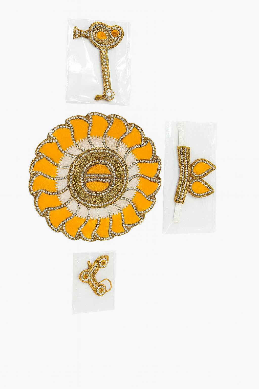 Laddu Gopal Dress – Yellow & White Stone Work Poshak (Size 5 Inches)