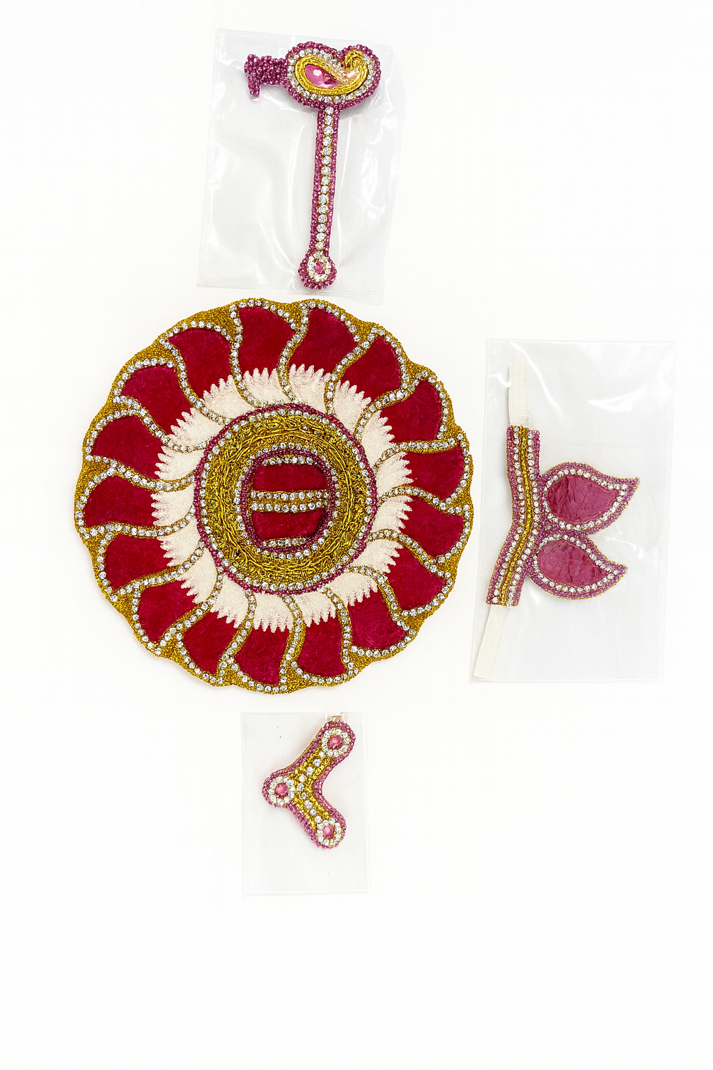 “Laddu Gopal Designer Poshak – Pink & White Stone Work Dress Set (Size 5 Inches)”