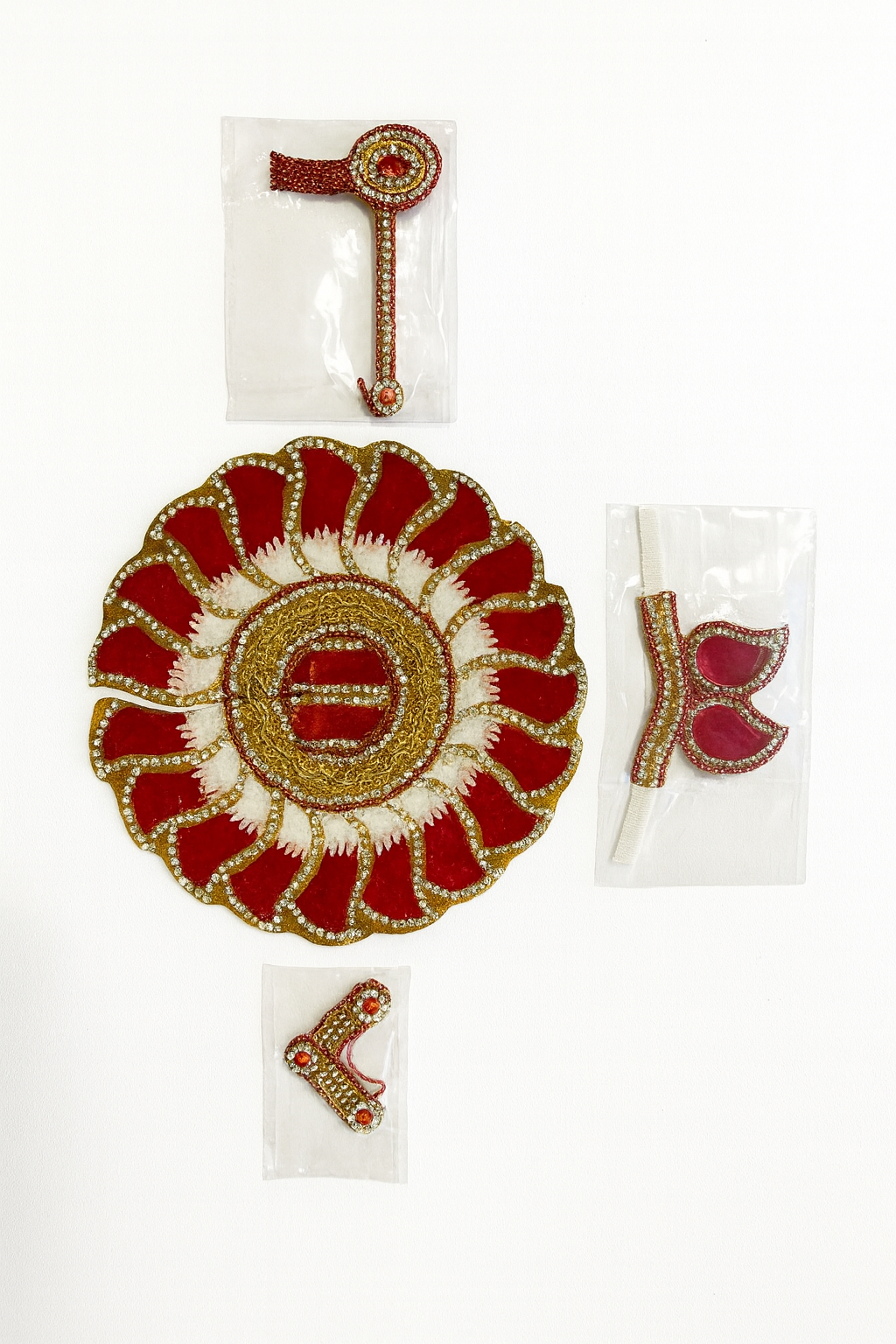 Laddu Gopal Dress Set – Red & White Peacock Style (Size 5 Inches)