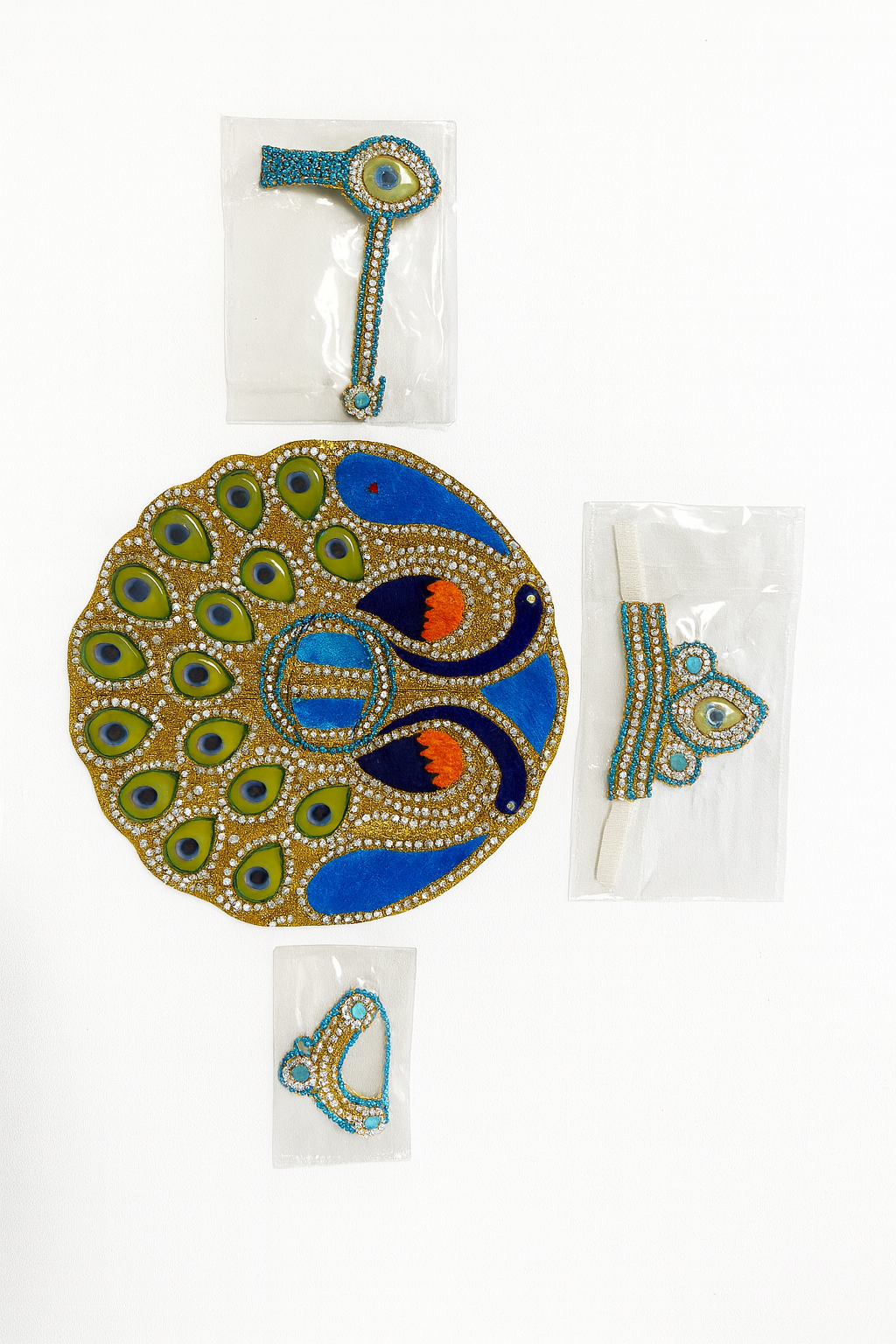 “Laddu Gopal Dress – Peacock Design (Blue & Green) Size 5 Inches