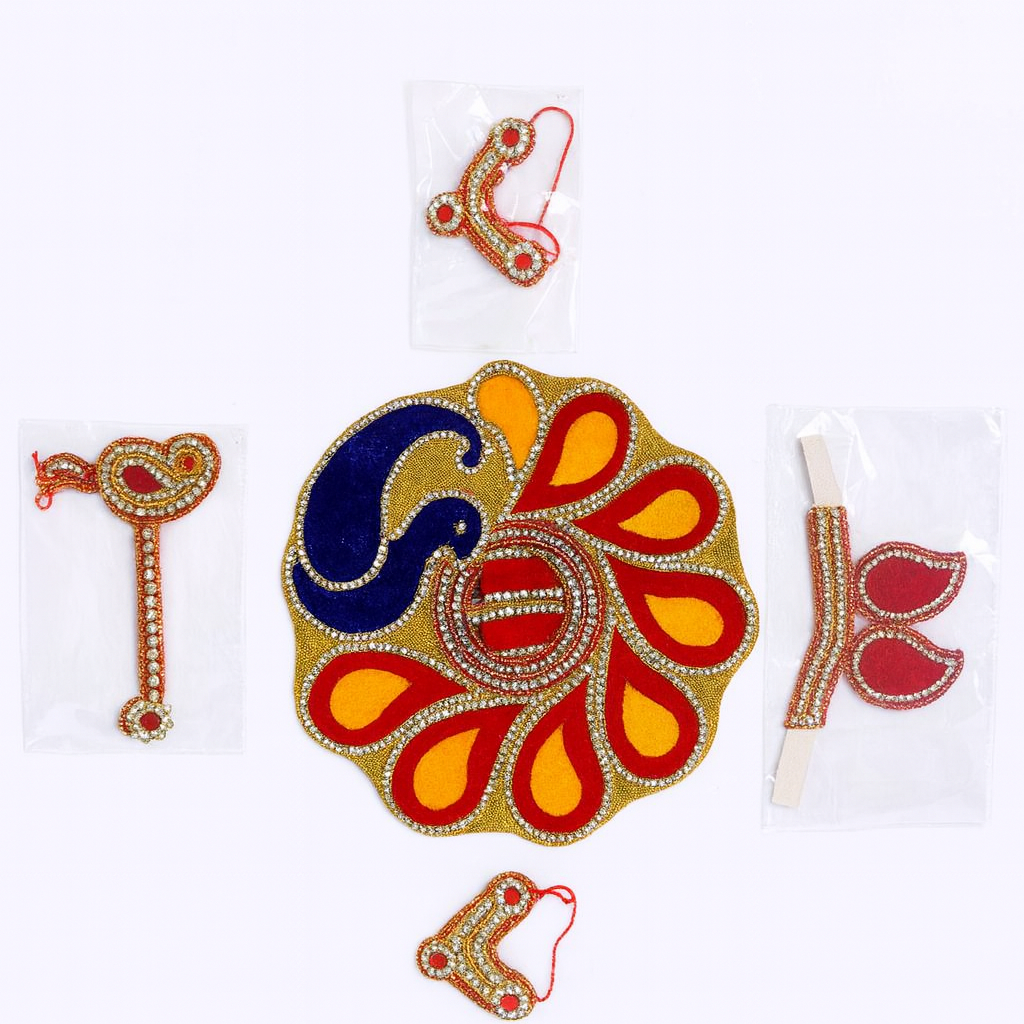 Laddu Gopal Dress – Orange Peacock Design (Size 5 Inches)