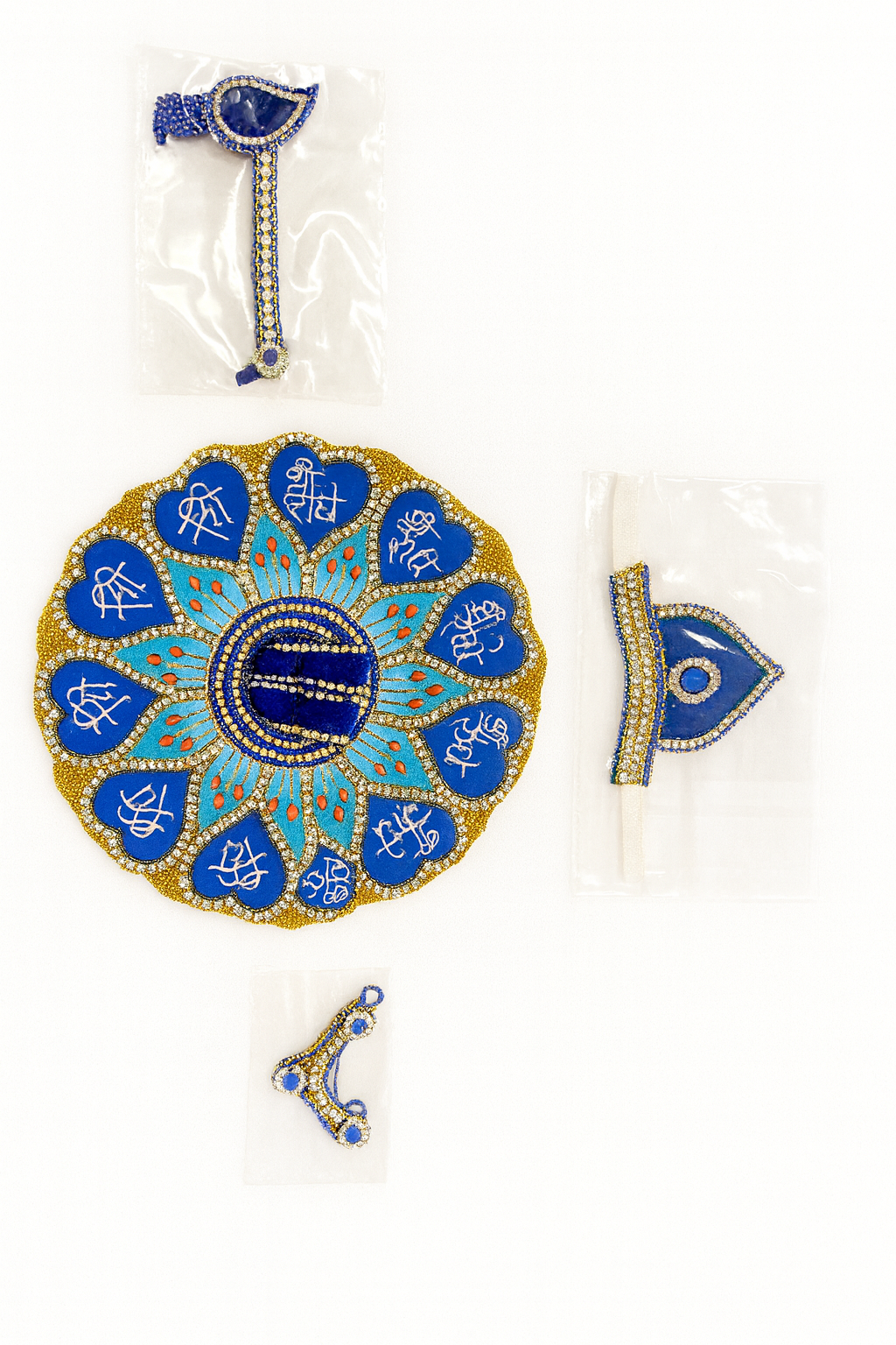 “Laddu Gopal Designer Dress Set – Blue Peacock Style”- Size 5 Inches