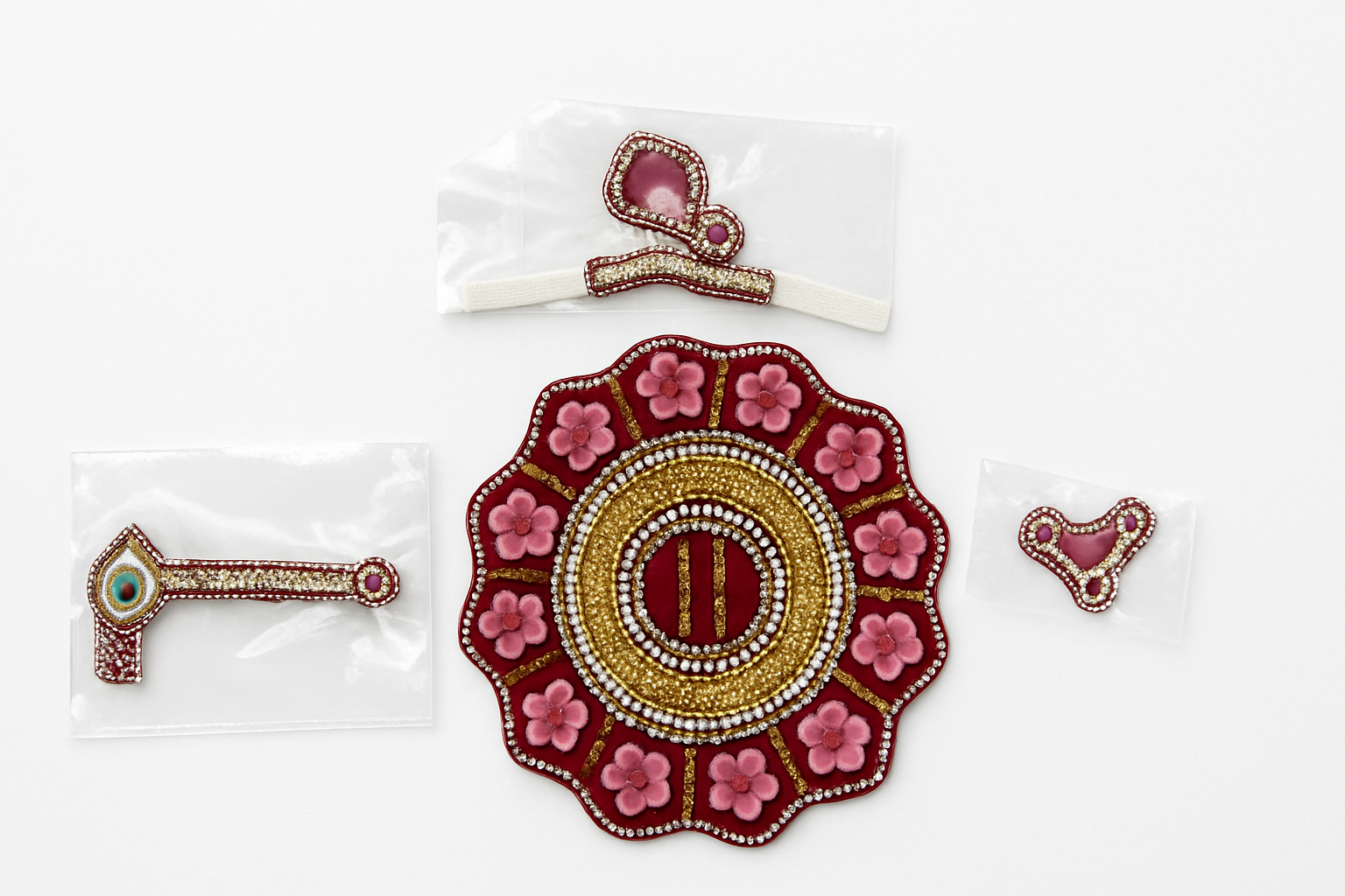 Laddu Gopal Dress – Pink Floral Stone Work | Size 5 Inch