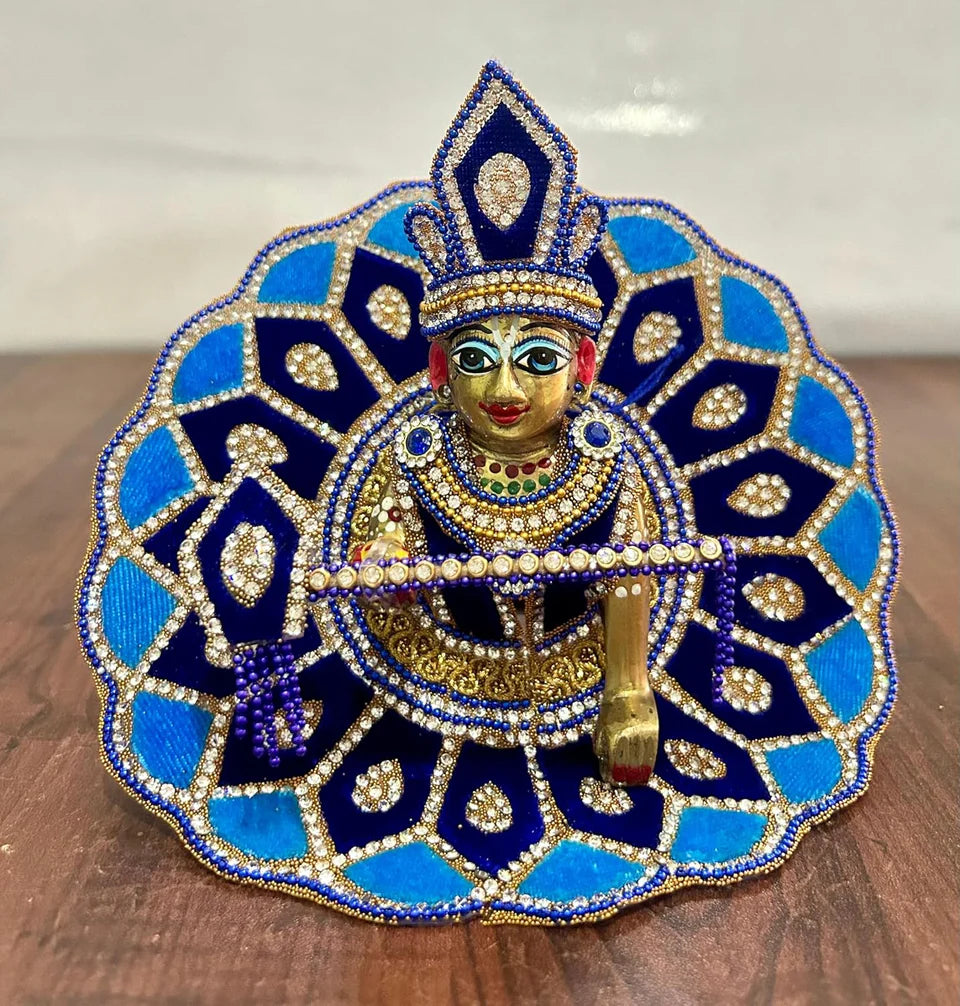 Royal Blue & Gold Laddu Gopal Poshak – Handcrafted Krishna Dress with Mukut & Flute