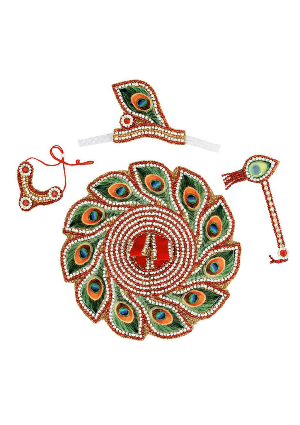 Peacock Feather Laddu Gopal Dress Set – Divine Krishna Poshak with Mukut, Flute & Necklace