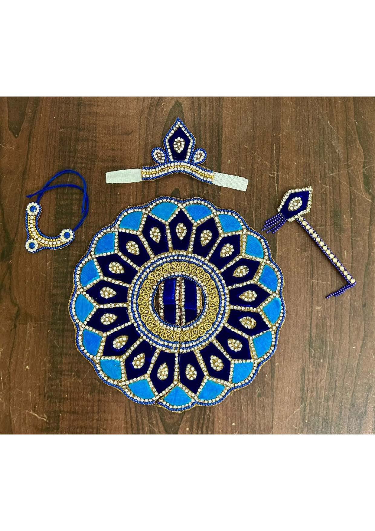 Royal Blue & Gold Laddu Gopal Poshak – Handcrafted Krishna Dress with Mukut & Flute